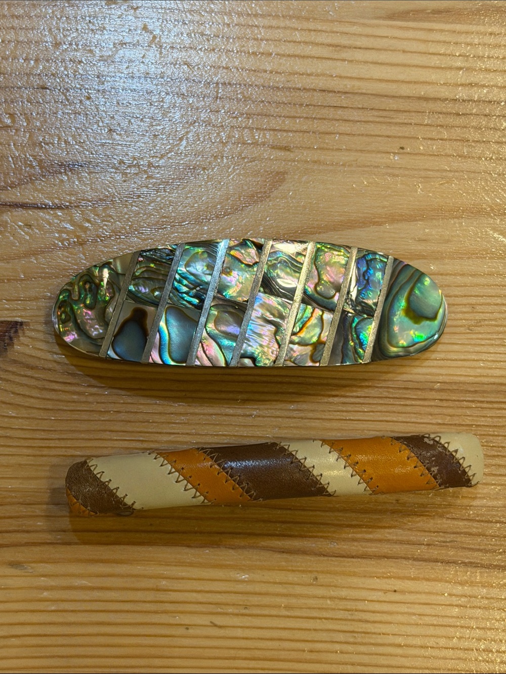 leather and Abalone Shell Hair Barrette - Women Accessories
